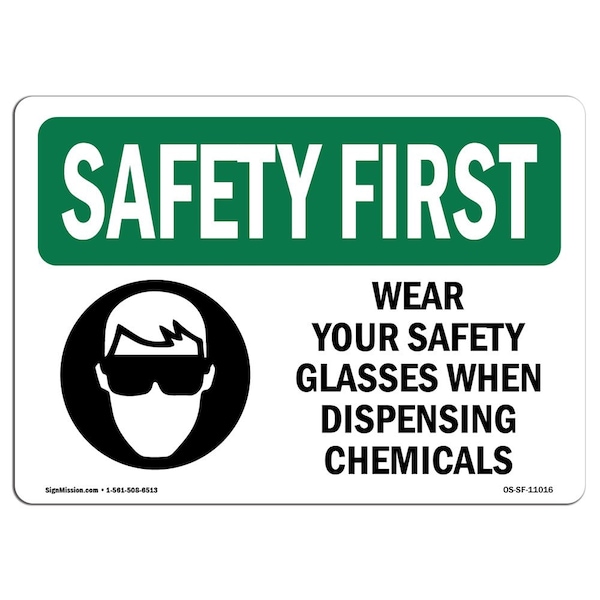 OSHA Sign, Wear Your Glasses When W/ Symbol, 18in X 12in Aluminum, 18" W, 12" H, Landscape